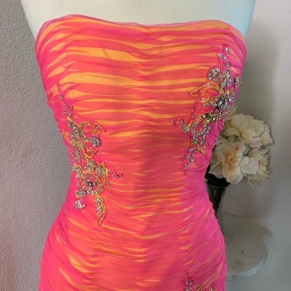 Mori Lee Corset Pink Mesh Beaded Dress - Picture 4 of 8